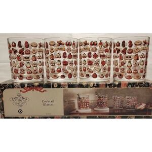 John Derian Company Cocktail Glasses Set of 4 Dessert Cookie Fruit Pattern